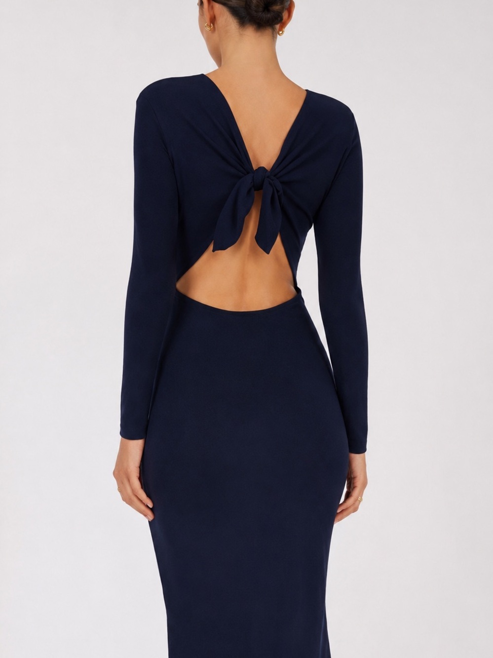 Helmut Lang Navy Long-Sleeve Tie-Back Cutout Mini Dress